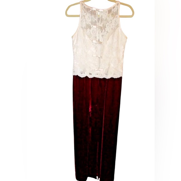 belsoie Dresses & Skirts - Belsoie Vintage off White Lace and burgundy Red Velvet Long Dress Sleeveless